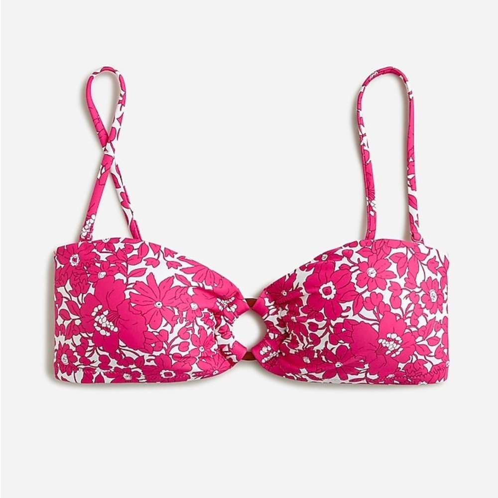 NWT J Crew Bandeau Bikini Top Fuchsia Pink and White Floral Bikini Top